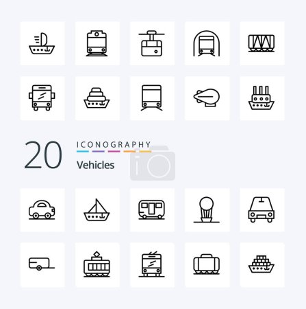 Illustration for 20 Vehicles Line icon Pack like passenger hot yacht balloon wagon - Royalty Free Image