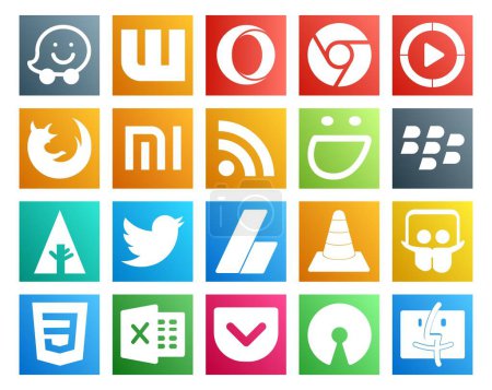Illustration for 20 Social Media Icon Pack Including vlc. adsense. xiaomi. tweet. forrst - Royalty Free Image