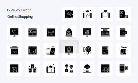 Illustration for 25 Online Shopping Solid Glyph icon pack - Royalty Free Image