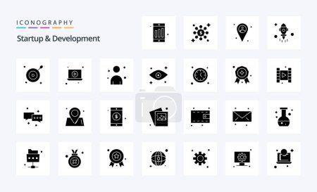 Illustration for 25 Startup And Develepment Solid Glyph icon pack - Royalty Free Image