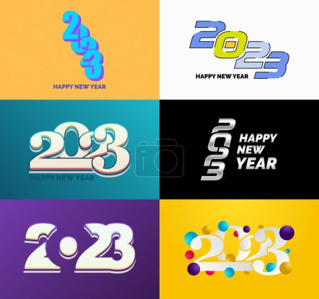 Illustration for Big Collection of 2023 Happy New Year symbols. Cover of business diary for 2023 with wishes - Royalty Free Image