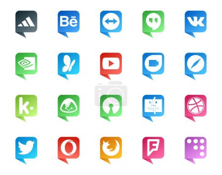 Ilustración de 20 Social Media Speech Bubble Style Logo como twitter. Buscador. Vídeo. código abierto. Kik. - Imagen libre de derechos