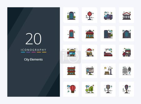 Ilustración de Línea 20 City Elements Icono de relleno para presentación - Imagen libre de derechos