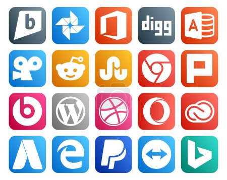 Ilustración de 20 Paquete de iconos de redes sociales Incluyendo adobe. nube creativa. Cromo. ópera. cms - Imagen libre de derechos