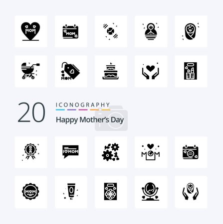 Illustration for 20 Happy Mothers Day Solid Glyph icon Pack like mother inscription  heart - Royalty Free Image