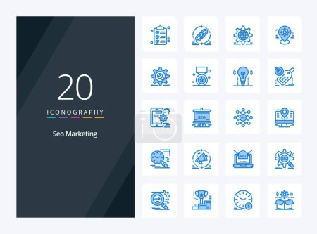Ilustración de 20 Seo Marketing icono de color azul para la presentación - Imagen libre de derechos
