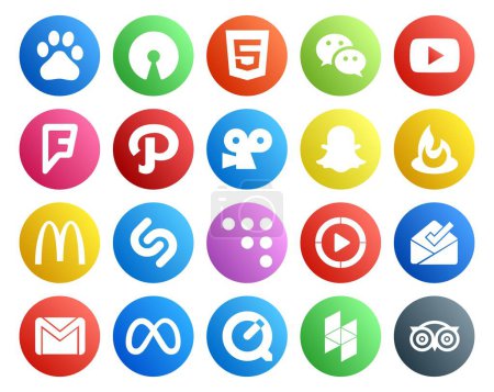 Ilustración de 20 Paquete de iconos de redes sociales Incluyendo bandeja de entrada. windows media player. camino. coderwall. mcdonalds - Imagen libre de derechos