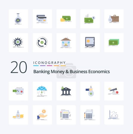 Ilustración de 20 Banking Money And Business Economics Flat Color icon Pack. como dar. Bolsa. Dinero. federal. banca - Imagen libre de derechos