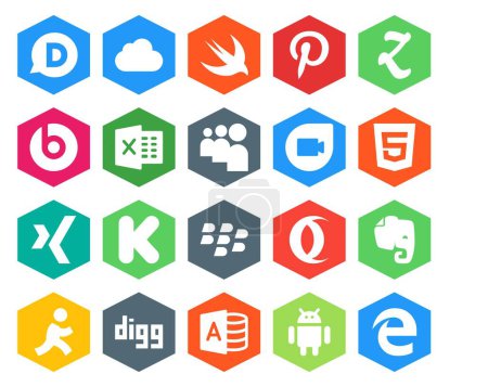Ilustración de 20 Paquete de iconos de redes sociales que incluye acceso microsoft. Apunta. google duo. evernote. mora - Imagen libre de derechos