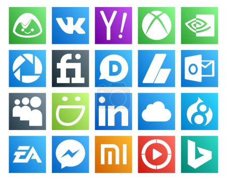 Ilustración de 20 Paquete de iconos de redes sociales, incluidas las artes electrónicas. icloud. disqus. linkedin. myspace - Imagen libre de derechos