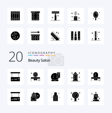 Illustration for 20 Beauty Salon Solid Glyph icon Pack like salon grooming mirror table beauty makeover - Royalty Free Image