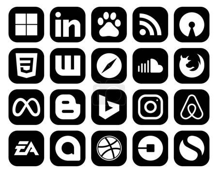 Illustration for 20 Social Media Icon Pack Including bing. facebook. browser. meta. firefox - Royalty Free Image
