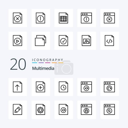 Ilustración de 20 Icono de línea multimedia Paquete como aplicación de recarga de historial de documentos a lápiz - Imagen libre de derechos