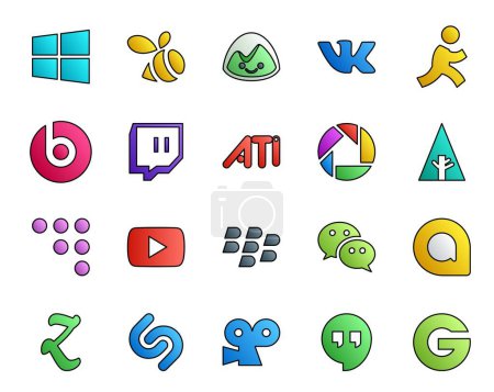 Illustration for 20 Social Media Icon Pack Including zootool. messenger. picasa. wechat. video - Royalty Free Image