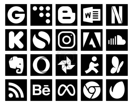 Ilustración de 20 Paquete de iconos de redes sociales incluyendo rss. Apunta. adobe. foto. evernote - Imagen libre de derechos