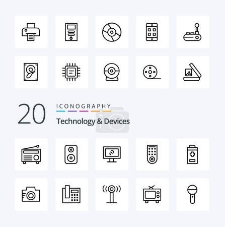 Ilustración de 20 Dispositivos Icono de línea Pack como imagen más wifi menos tv - Imagen libre de derechos