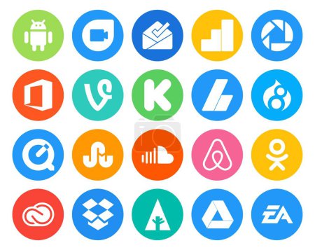 Ilustración de 20 Paquete de iconos de redes sociales que incluye odnoklassniki. música. adsense. Sonido. tropiezo con - Imagen libre de derechos