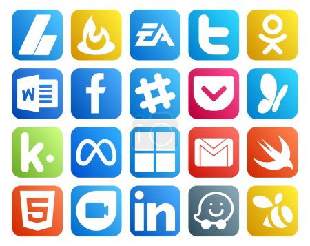 Ilustración de 20 Paquete de iconos de redes sociales Incluyendo facebook. kik. odnoklassniki. msn. chat - Imagen libre de derechos