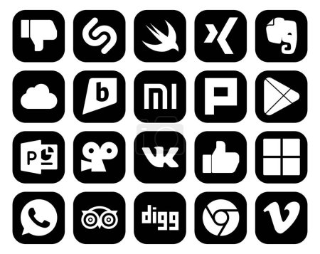Téléchargez les illustrations : 20 Pack d'icônes pour les médias sociaux, y compris tripadvisor. microsoft. plurk. Genre. viddler - en licence libre de droit