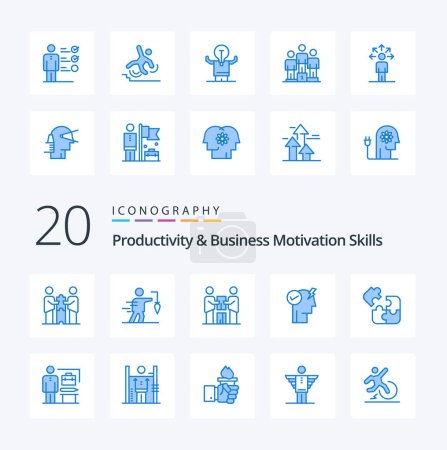Ilustración de 20 Habilidades de productividad y motivación empresarial Icono de color azul Paquete como socios de equipo falso cerebro de poder - Imagen libre de derechos