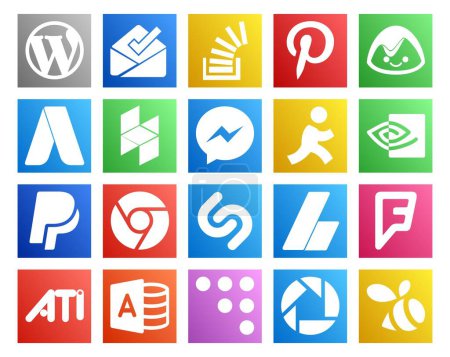 Illustration for 20 Social Media Icon Pack Including adsense. chrome. basecamp. paypal. aim - Royalty Free Image