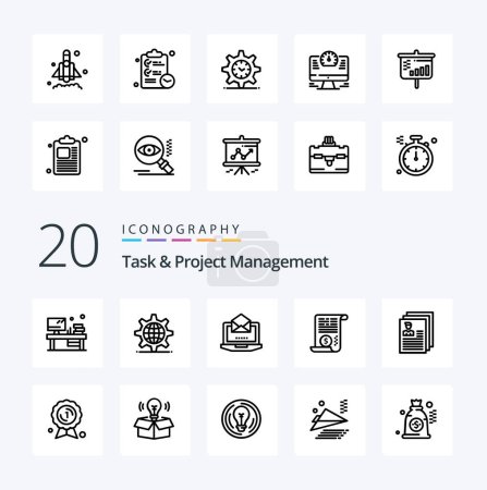 Illustration for 20 Task And Project Management Line icon Pack like attachment  server  open laptop - Royalty Free Image