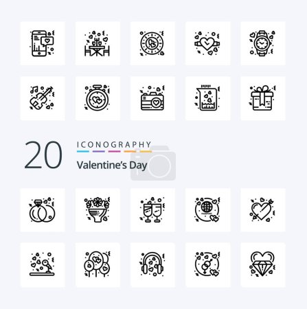 Illustration for 20 Valentines Day Line icon Pack like arrow ticket celebrate passport reception - Royalty Free Image