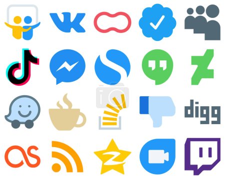 Illustration for 20 Flat Social Media Icons for a Simplistic UI deviantart. simple. douyin. fb and messenger icons. Simple Gradient Icon Set - Royalty Free Image