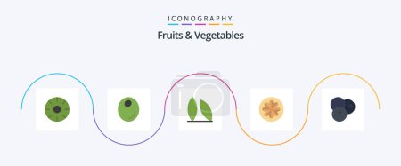 Téléchargez les illustrations : Fruits and Vegetables Flat 5 Icon Pack Including vitamin. orange. bean. healthy. organic - en licence libre de droit