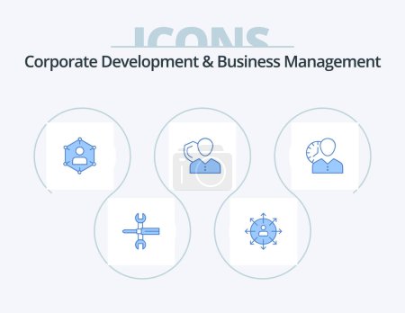 Illustration for Corporate Development And Business Management Blue Icon Pack 5 Icon Design. personal. network. career. communication. ways - Royalty Free Image