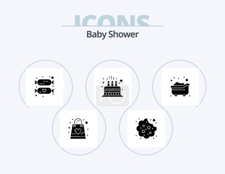 Téléchargez les illustrations : Baby Shower Glyph Icon Pack 5 Icon Design. kid. child. food. cake. sweets - en licence libre de droit