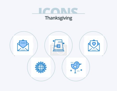 Illustration for Thanksgiving Blue Icon Pack 5 Icon Design. hat. cap. envelope. buckle. thanksgiving - Royalty Free Image