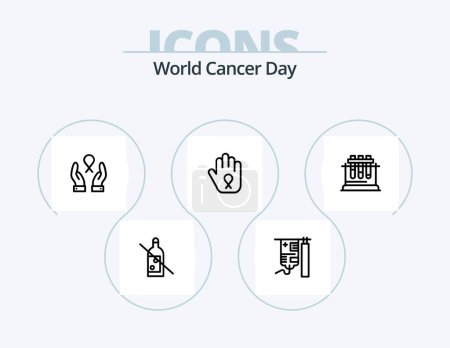 Téléchargez les illustrations : World Cancer Day Line Icon Pack 5 Icon Design. heart. love. love. couple . cancer - en licence libre de droit