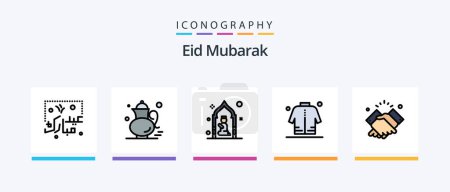 Téléchargez les illustrations : Eid Mubarak Line Filled 5 Icon Pack Including ribbon. cresent. shopping. moon. ribbon. Creative Icons Design - en licence libre de droit