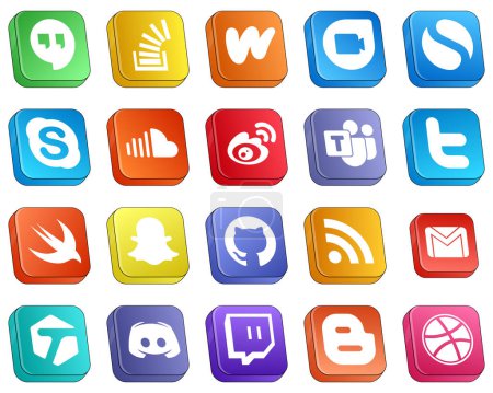 Illustration for 20 High Quality Isometric 3D Social Media Icons such as sina. simple. weibo and sound icons. Unique and high-definition - Royalty Free Image