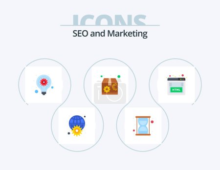 Ilustración de Seo Flat Icon Pack 5 Icon Design. seo. coding. bulb. seo. marketing - Imagen libre de derechos