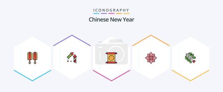 Téléchargez les illustrations : Chinese New Year 25 FilledLine icon pack including newyear. new. newyear. chinese. firecracker - en licence libre de droit