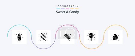 Téléchargez les illustrations : Sweet And Candy Glyph 5 Icon Pack Including soft serve. dessert. camping. sweets. kids - en licence libre de droit