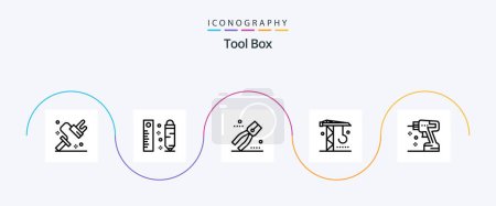 Illustration for Tools Line 5 Icon Pack Including drill. tools. construction. machinery. construction - Royalty Free Image