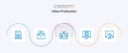 Ilustración de Video Production Blue 5 Icon Pack Including photo frame design. digital photo frame. video marketing. vintage. output device - Imagen libre de derechos