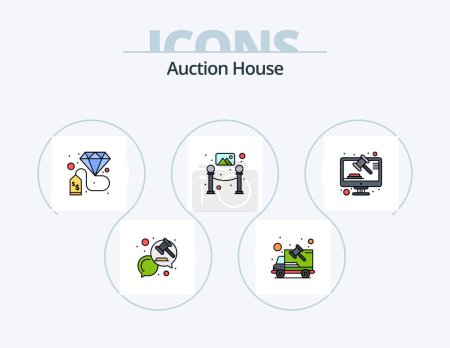 Téléchargez les illustrations : Auction Line Filled Icon Pack 5 Icon Design. rules global. laws. search. judge hammer. auction - en licence libre de droit