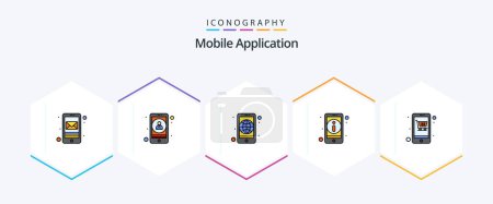 Téléchargez les illustrations : Mobile Application 25 FilledLine icon pack including plain. app. worldwide. more. detail - en licence libre de droit