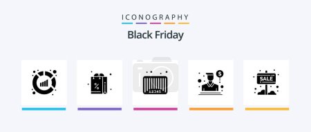 Téléchargez les illustrations : Black Friday Glyph 5 Icon Pack Including banner. sales. sale. person. code. Creative Icons Design - en licence libre de droit