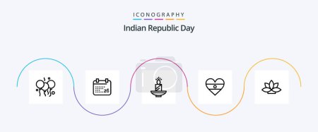 Téléchargez les illustrations : Indian Republic Day Line 5 Icon Pack Including heartflag. flg. christmas. indian. light - en licence libre de droit