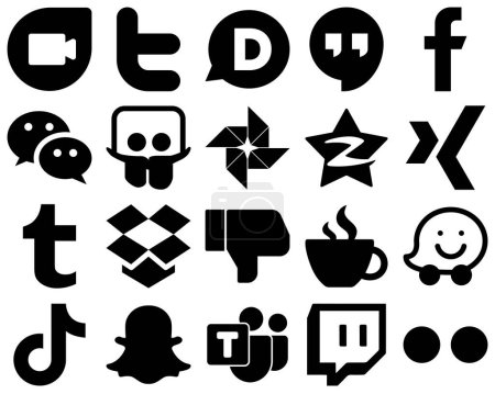 Illustration for 20 Unique Black Glyph Social Media Icons such as dropbox. xing. wechat and qzone icons. Elegant and minimalist - Royalty Free Image