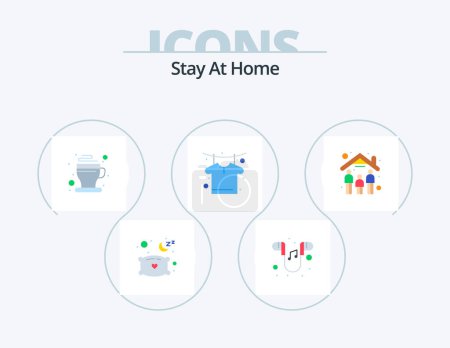 Téléchargez les illustrations : Stay At Home Flat Icon Pack 5 Icon Design. people. drying. cup. dry. tea - en licence libre de droit