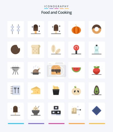 Téléchargez les illustrations : Creative Food 25 Flat icon pack  Such As sweets. food. doughnut. bread. toast - en licence libre de droit