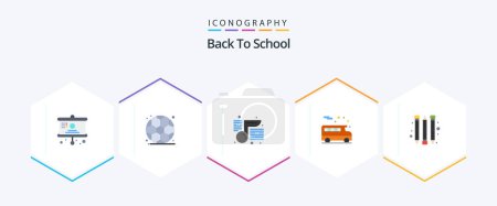 Ilustración de Back To School 25 Flat icon pack including . school supplies. note. pencil. school - Imagen libre de derechos