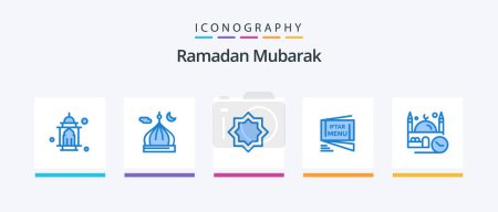 Illustration for Ramadan Blue 5 Icon Pack Including masjid. time. star. fast. ramadan. Creative Icons Design - Royalty Free Image