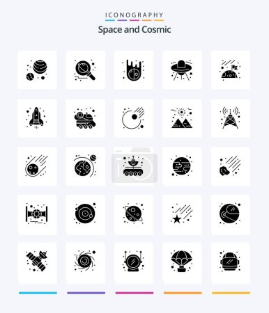 Téléchargez les illustrations : Creative Space 25 Glyph Solid Black icon pack  Such As space. flag. asteroids. ufo. ship - en licence libre de droit